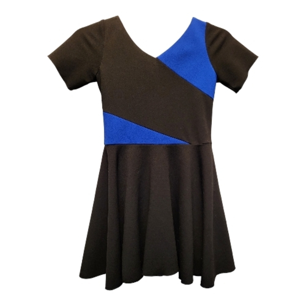 Zoe Ltd Kid's Colorblock Fit and Flare Dress in Black and Blue - Size 10